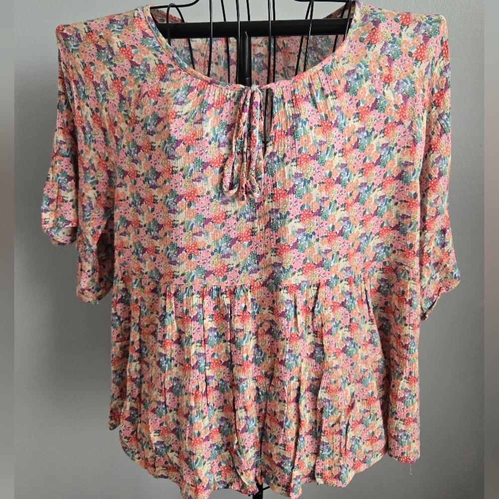 Chic Soul Pink Floral Spring Easter Blouse Lightweight Cottagecore Boho Chic